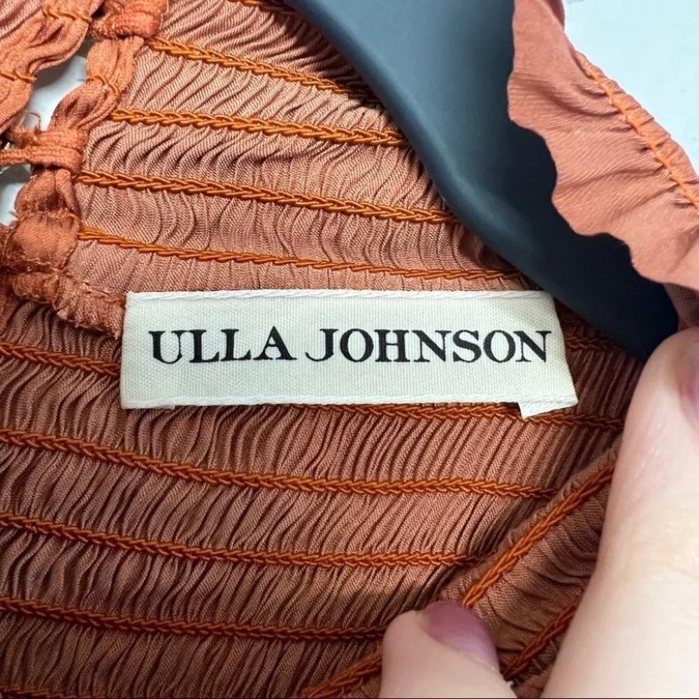 Ulla Johnson‎ Angelica Mini Dress Orange Rust 2 Smocked Embroidered Turtleneck - Picture 10 of 14